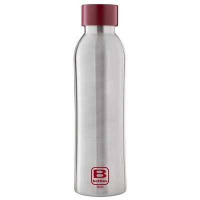 B Bottles Twin - Steel & Red - 500 ml - Double wall thermal bottle in 18/10 stainless steel